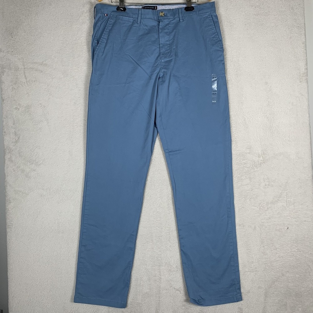 Tommy Hilfiger Pants Mens 36x36 Blue TH Flex Straight Chino Stretch Casual NEW - Picture 1 of 11